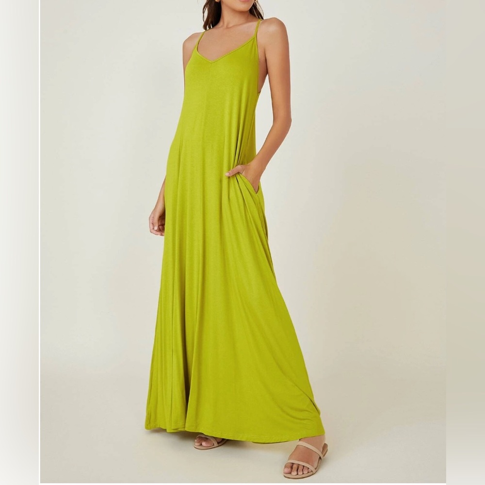 Lime Cami Dress With Pockets - Picture 3 of 7